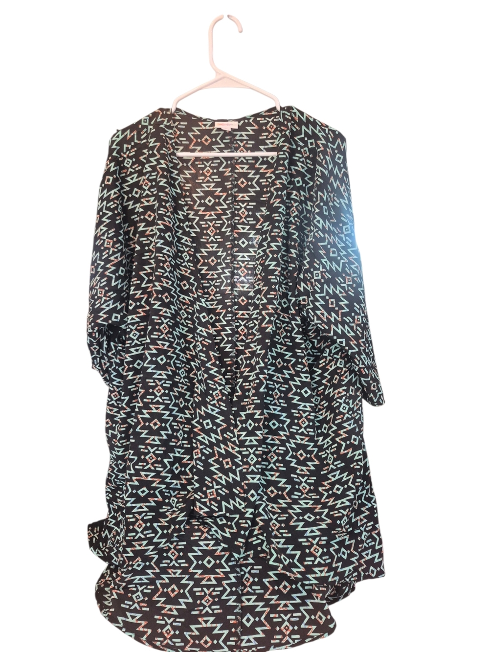 Boho Black Aztec Print Open-Front Women's Duster Lula Roe Large